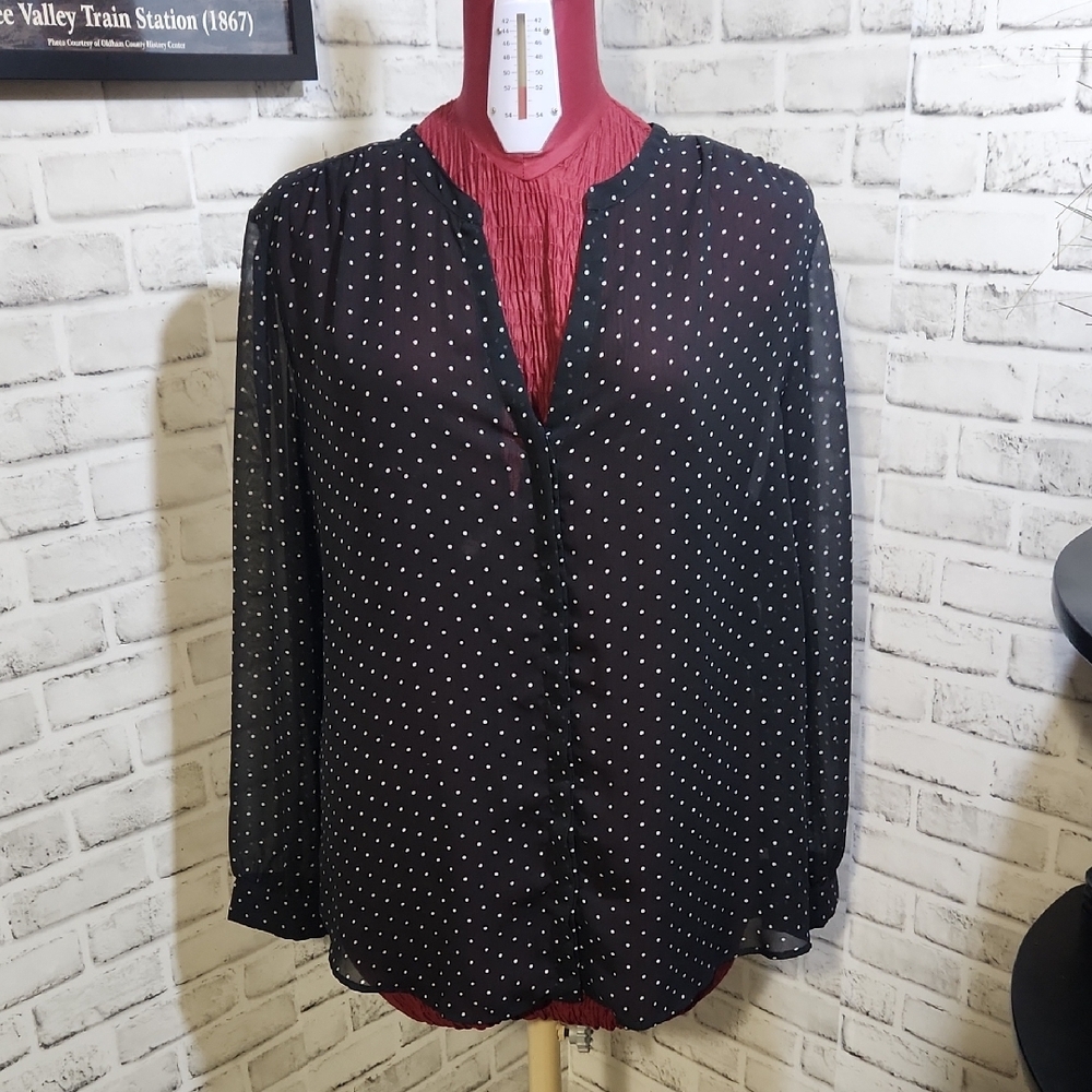 Old Navy SZ XXL Black Polka Dot Sheer Blouse
